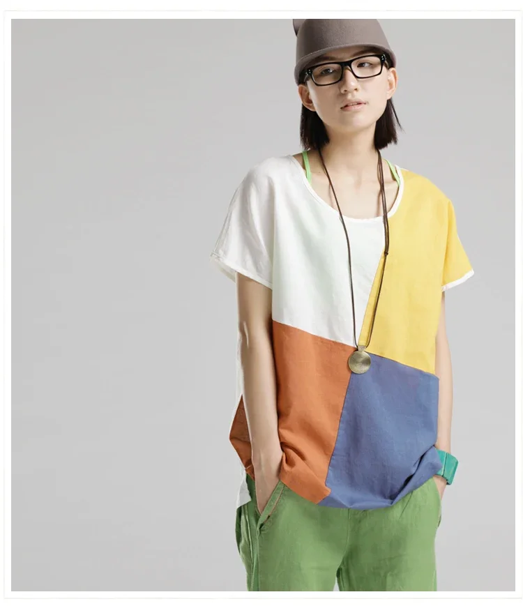 

Cotton Round Neck Upscale Literary Solid Simple Casual Shirt Female 14214