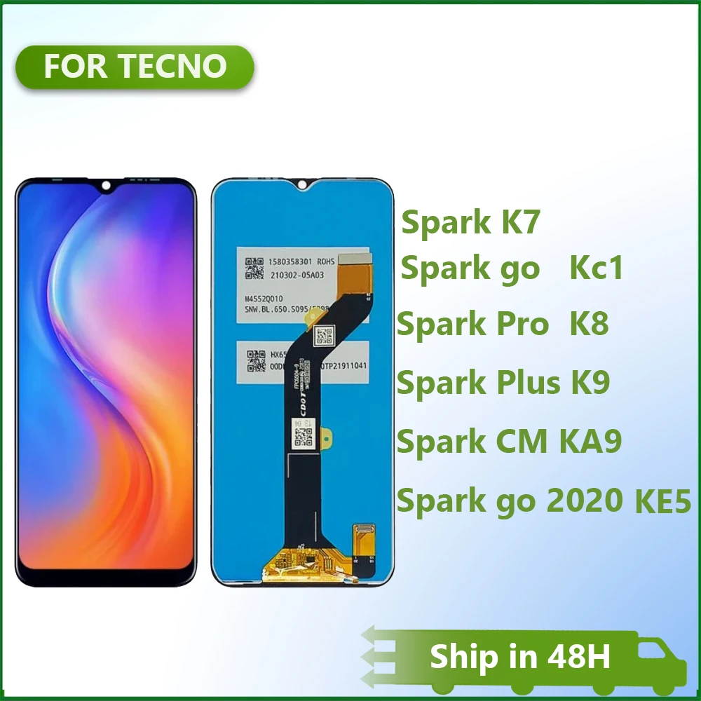 For Tecno Spart GO 2020 KE5 LCD Spark Pro Plus K9 K8 KC1 Display Touch Screen Digitizer Assembly For Tecno Spark CM KA9 LCD