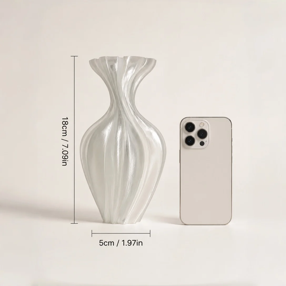 Frosted Plastic Flower Vase with Twisted Spiral Design, Anti-Fall Decorative Vase, Modern Vertical Striped Vase for Dried Flowers, Safe Decorative Ornament for Home, Office, and Children's Room