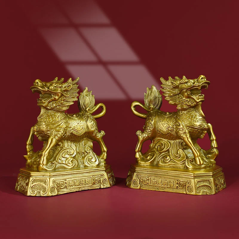 Pure Copper Auspicious Qilin Ornament For Home, Living Room, Office, Indoor Courtyard Decoration