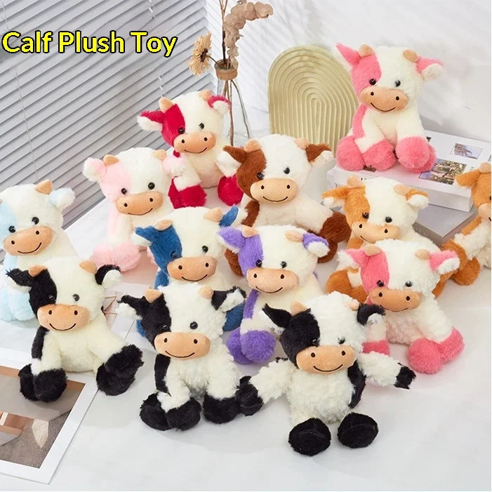 Peluche de Vaca Genérico, Peluche Corto, Lindo y Colorido, Muñeco de Ternero Suave y Adorable, Juguete para Niños Pequeños, Regalo de Cumpleaños o Festivo