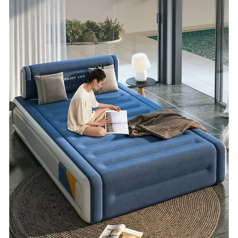 Flocked Automatic Inflatable Air Mattress Air Bed with Movable Backrest with Built-in Battery Pump