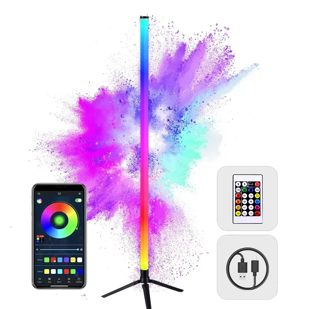مصباح أرضي زاوية RGBIC WS2812 LED مصباح أرضي ذكي حديث App التحكم عن بعد مزامنة الموسيقى اللون تغيير مصباح قائم غرفة نوم 5 فولت