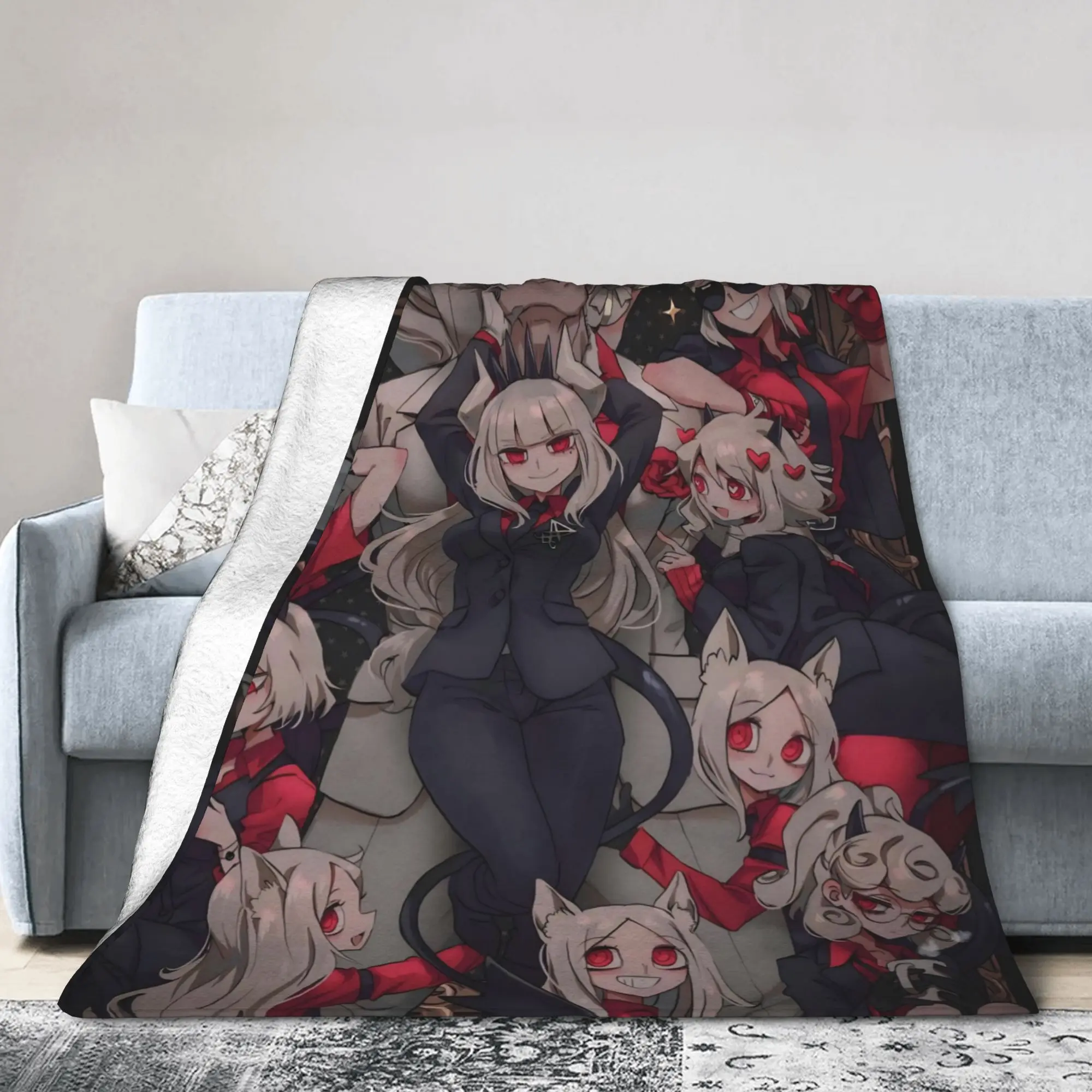 Helltakers Lucifers Cerberus Game Awesome Blankets Flannel Anime Soft Throw Blanket for Bedspread Outdoor Multifunction
