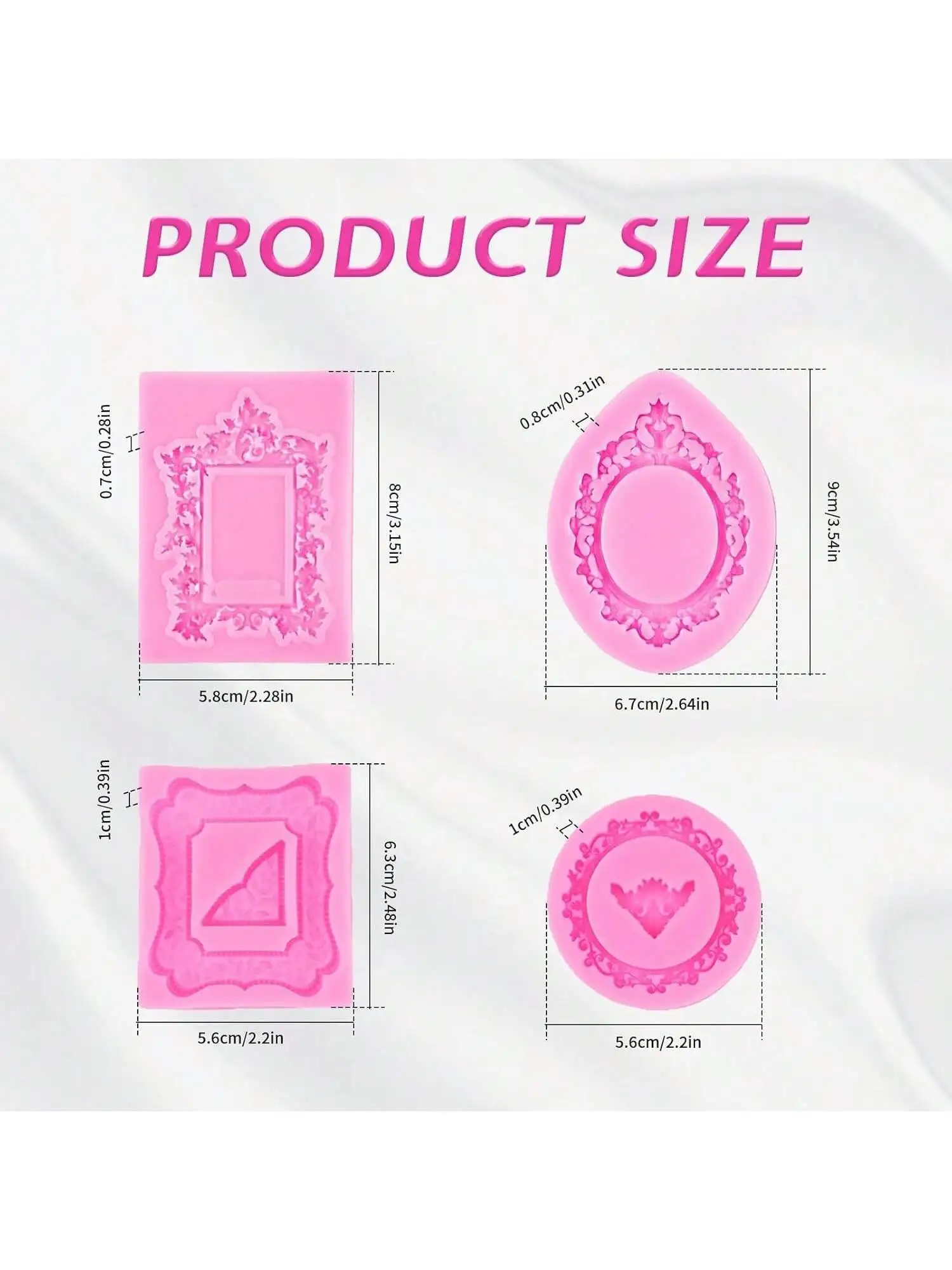 4 Stile Silikonrahmen-Schokoladenform, Barocke Tonformen für Fondant, Rahmenform für Basteln, Backen, Cupcake-Topper, Dekoration – Detail 9