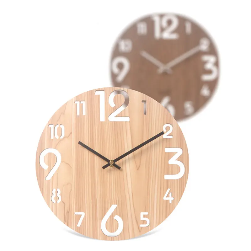 Silent Wood Wall Clock Living Room Rustic Style Wall Clocks Vintage Mid-Century Style Wall Clocks for Home Decoration Necessity