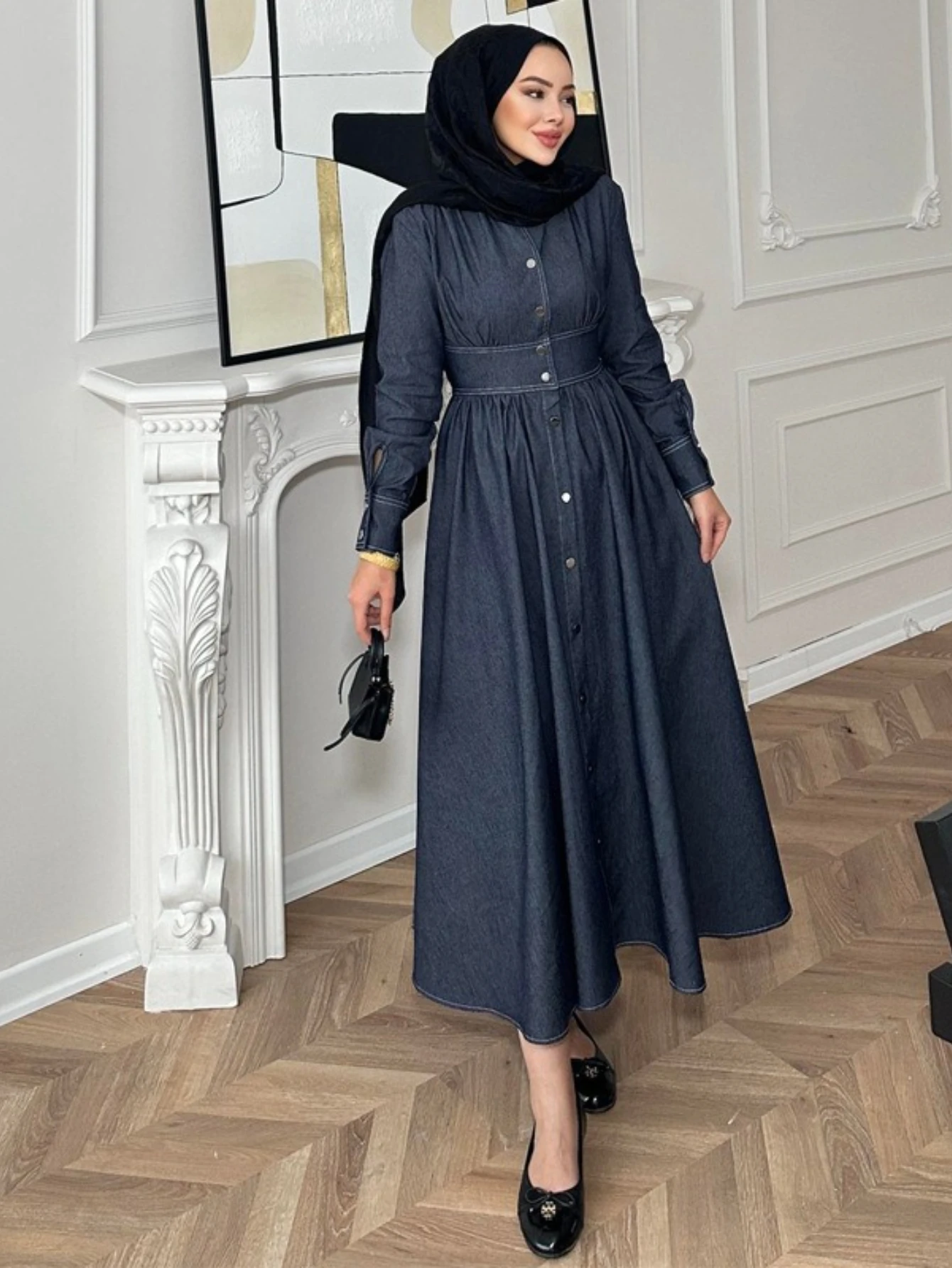 

Ид женское мусульманское джинсовое платье Абая вечерние Джалабия Рамадан однобортная рубашка длинные платья Vestidos Largos арабский марокканский кафтан