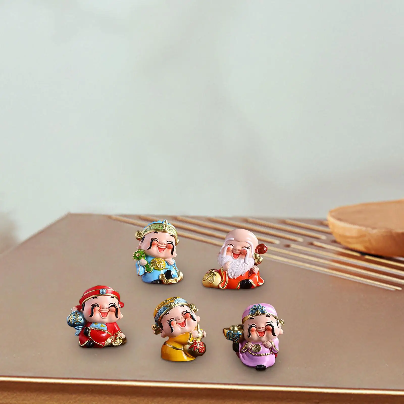 

5 Pieces Joyful Fortune Gods Figurines Crafts for Holiday Table Decoration