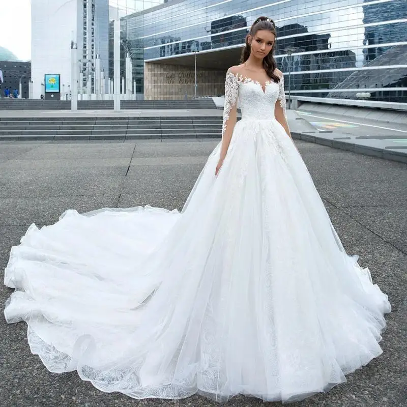 

Ball Gown Wedding Dresses For Women 2024 Shiny Beading Appliques Princess Cathedral Wedding Gown Vestidos De Novia