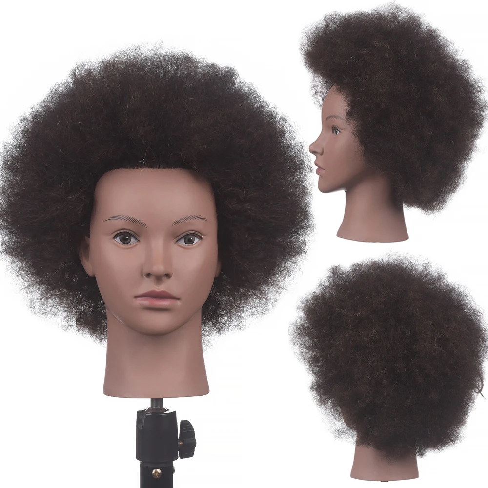 

100% Human Hair Mannequin Head Hairdresser Manikin Head Afro Training Doll Head For Practice Hairstyles Dyeing Training