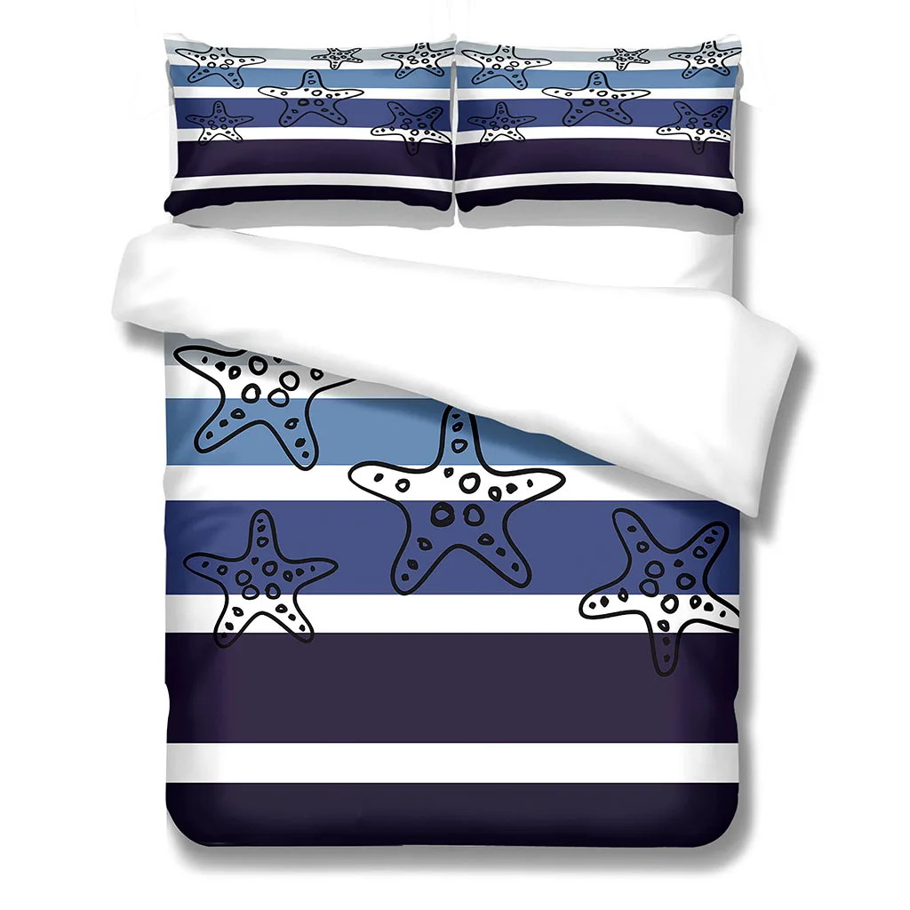 HUANZHUANG Quilt Duvet Cover Set Home Queen King Quilt Pillowcase Blue Cartoon Starfish Kid'S Bedding Sets Boys Digital Printing