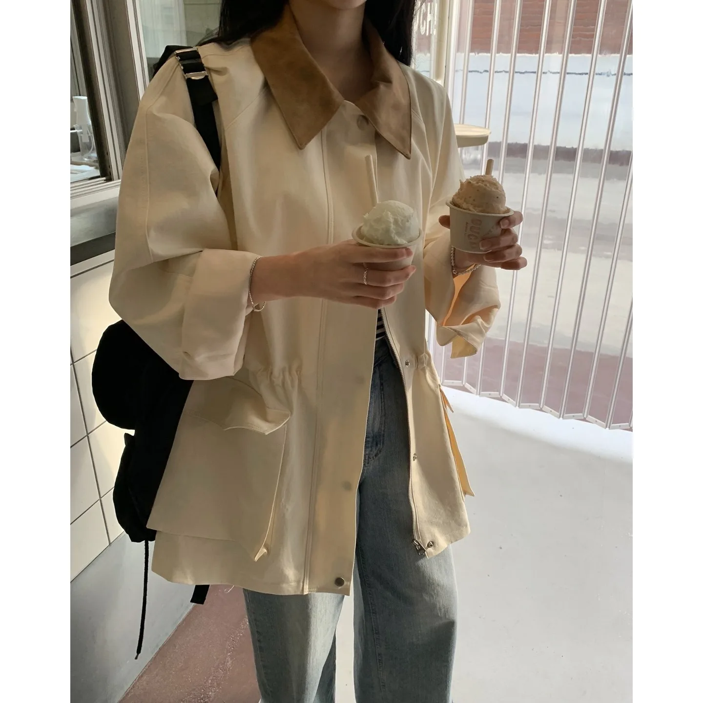 

Faionable Повседневная цветная блузка с воротником-стойкой Большая свободная винтажная весенняя верхняя одежда больших размеров из полиэстера 00%