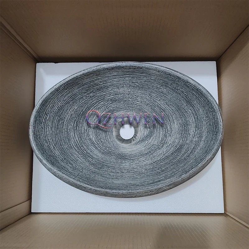 47/40/35cm Ceramic Washbasin Antique Carving Bathroom Sink Imitation Stone Round Chinese Style Countertop Art Basin with Tap