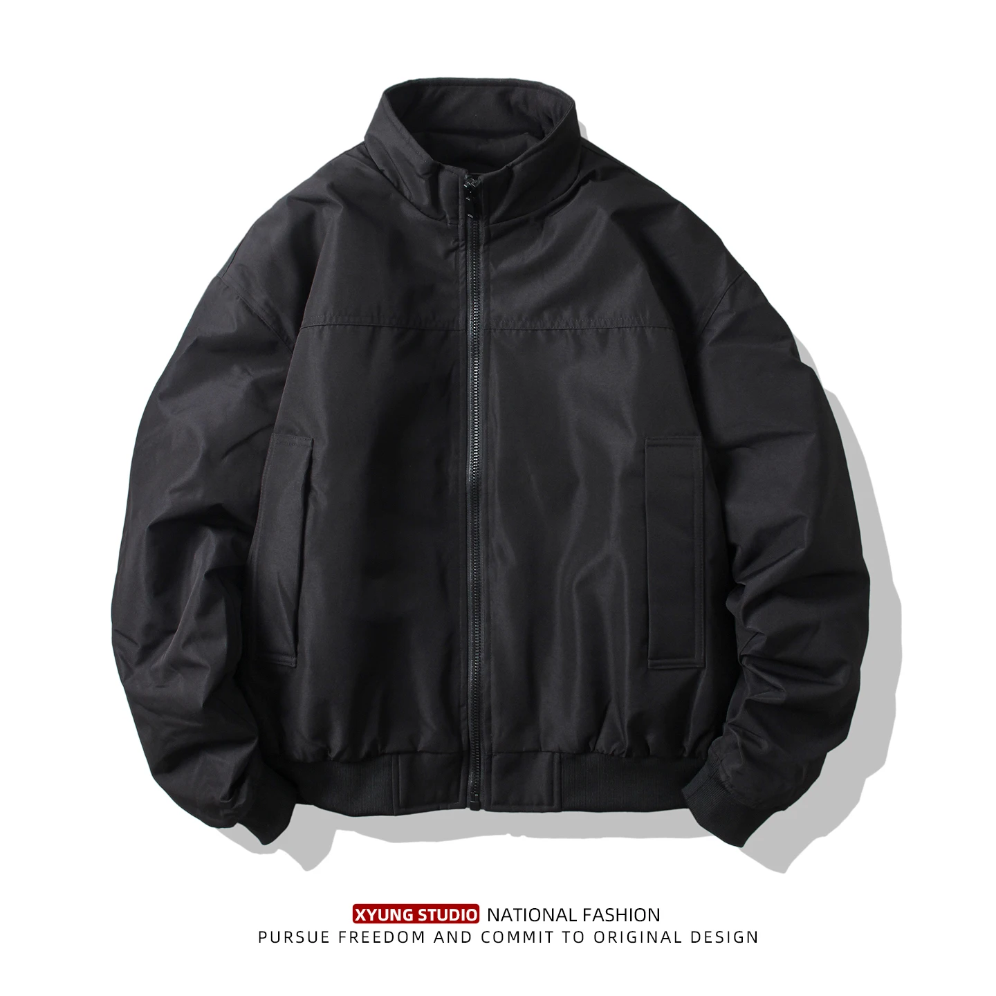 

Men's Casual Sle American Retro Stand Collar down Jaet Winter Warm Outerwear Loose Fit Baseball Sle Polyester Fiber