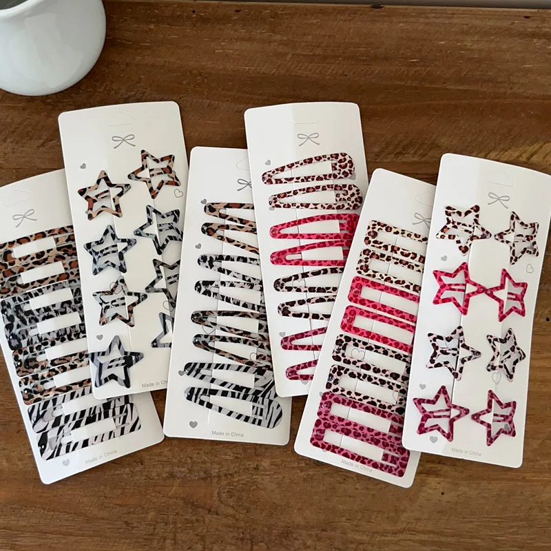 

Набор из 8 заколок для волос с леопардовым принтом для женщин и девочек, винтажные геометрические заколки-звездочки, заколки для челки, аксессуары для волос