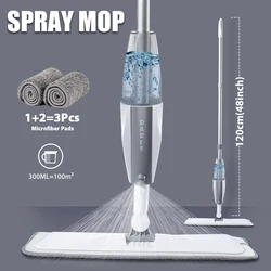 Spray Floor Mop with Replacement Microfiber Pads  Washing Flat Mop Home Kitchen Laminate Wood Ceramic Tiles Floor Cleaning Tools