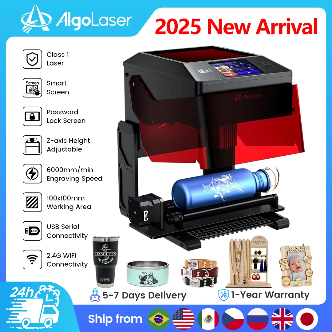 

AlgoLaser Pixi Portable Laser Engraver with Rotary Roller Smart Mini Laser Engraving Machine Tools Class 1 Laser Fully Enclosed
