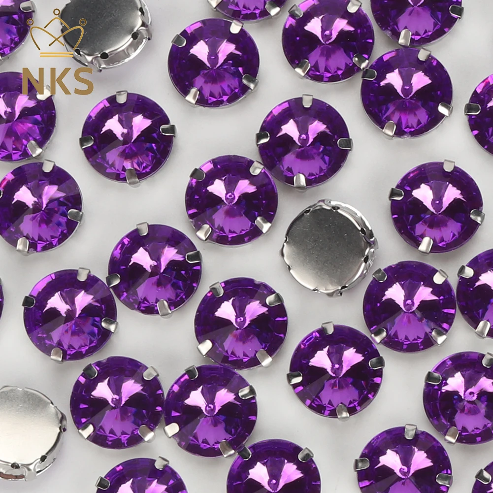 NKS 14 16mm Round Shape With Silver Claw Sew on Crystal Acrylic Stone Rhinestones For Needlework Clothing decoration Shoes bags
