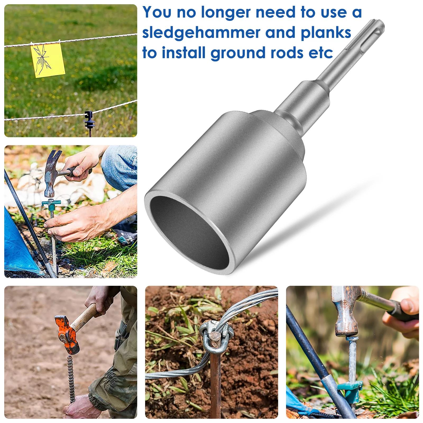 SDS-Plus Ground Rod Driver 30/45/65mm Diameter For Rotary Hammer Drills T Post Ground Rod Driver Tool Forged Steel Drill Bit