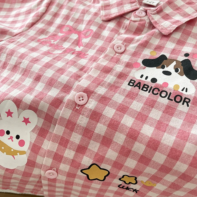 Baby Kleinkind Mädchen 2-teiliges Freizeitoutfit Rosa Kariertes Langarmhemd Cartoon-Print Denim-Jeanshose Frühling Herbst Kinderkleidung – Detail 7