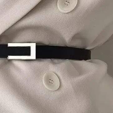 女性薄型ベルトブラックゴールドシルバーメタルバックルベルト PU カジュアルレザーウエストベルトズボンドレス装飾ウエストバンド