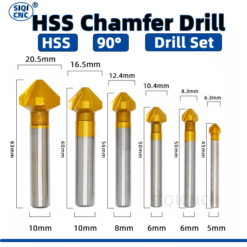 

HSS Chamfer Chamfering Cutter End Mill Tool Countersink Drill Bit Set To Wood Stell Chamfer Cutter Power Tool 3 Flute 90 degree