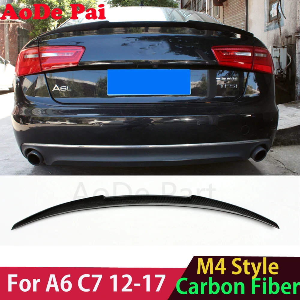 

Real Carbon Fiber Spoiler Ducktail Rear Lip for Audi A6 C7 2013-2017 M4 Style Rear Boot Wing