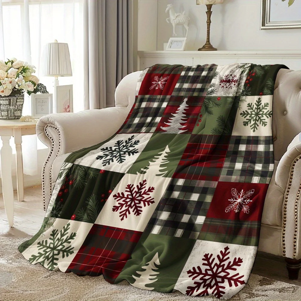 Cozy Christmas Blanket with Vintage Red Buffalo Check Snowflake Design - Soft Warm Flannel Throw for Naps Travel Home Decor