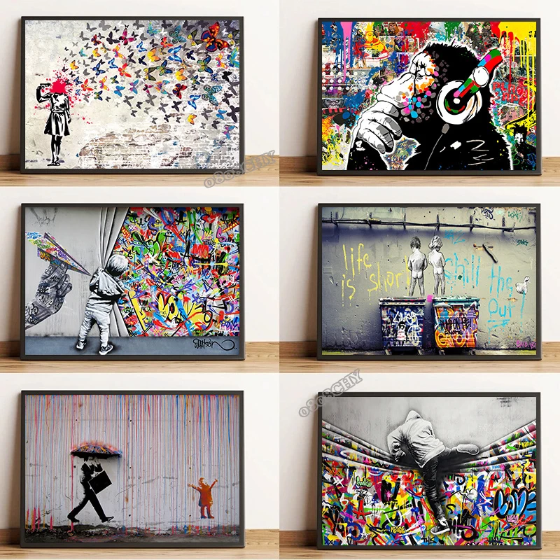 Abstract Banksy Life Is Short ,chill The Out Street Art Canvas Painting Funny Monkey Graffiti Poster Wall Art Picture Home Decor