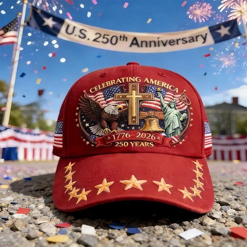 

Graphic Printed Baseball Cap US 250th Anniversary Baseball Cap Patriotic Hat With Liberty Statue American Eagle Dual Flag Design