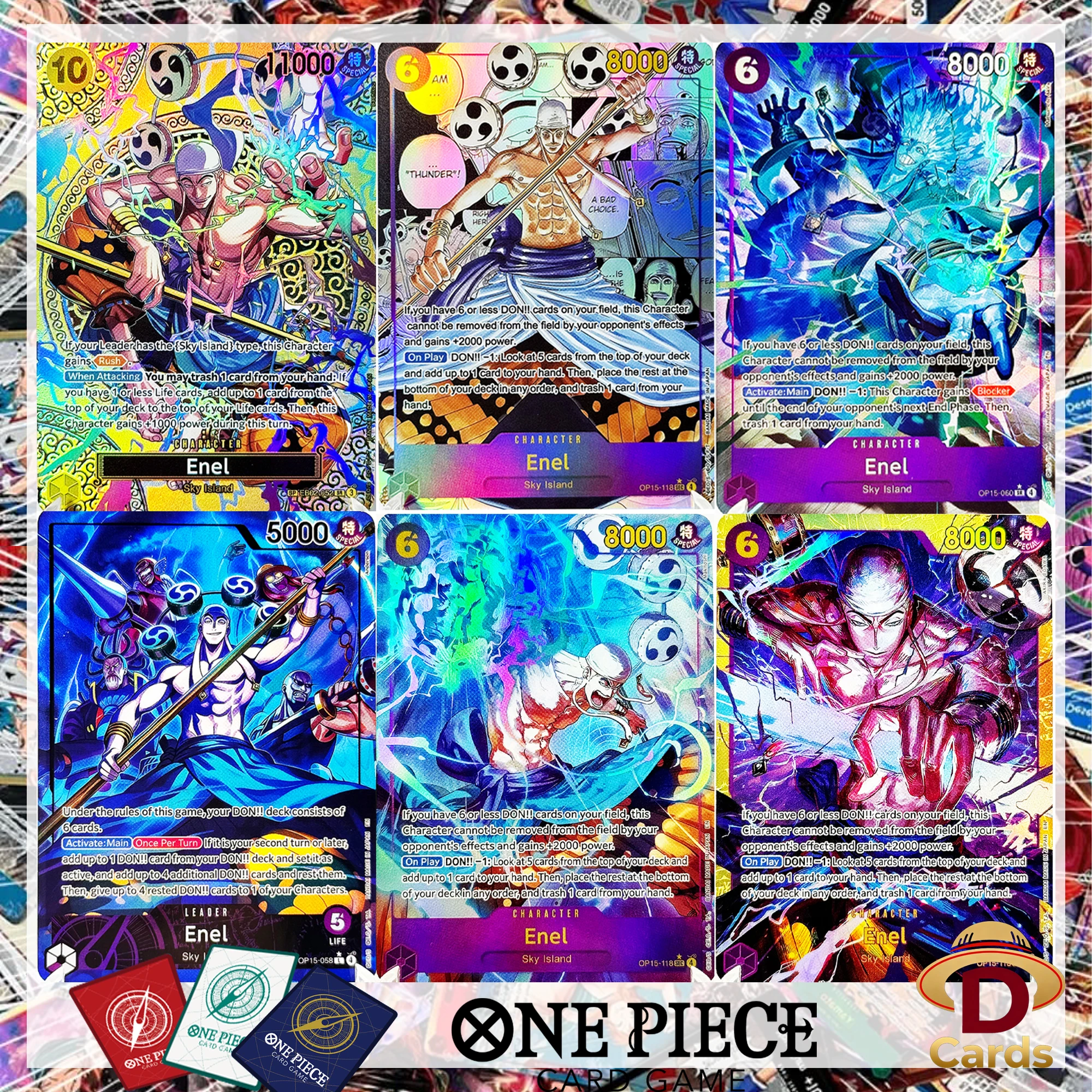 Juego de 7 Tarjetas Coleccionables de One Piece en Inglés, OP15-118 SEC, Tarjetas de Personajes de Sky Island, Réplicas de Tarjetas de Anime