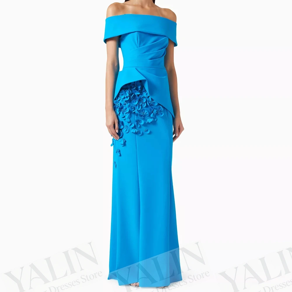 

Women's A-line Evening Dresses Floor-length Off The Shoulder Sleeveless Prom Gown Fashion Flowers Pleat Backless Customized Gown