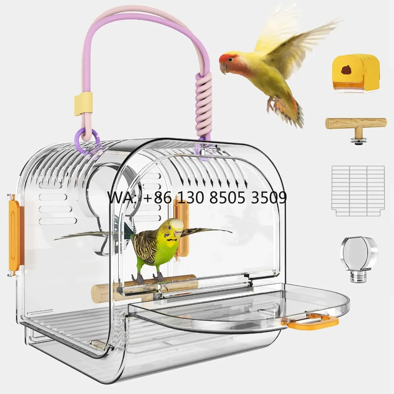 High Quality Transparent Luxury Square Button Acrylic Waterproof Bird Travel Carrier Bag