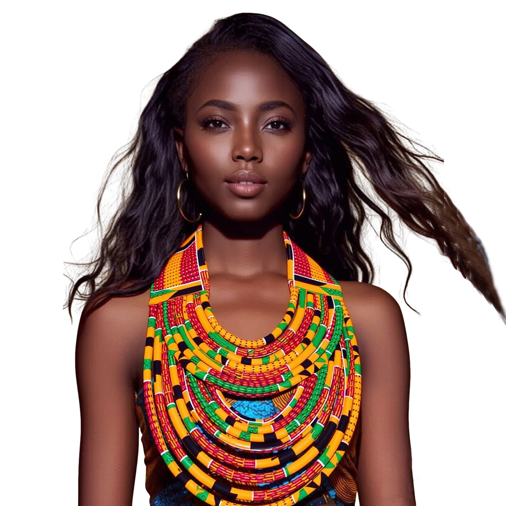 African Kente Print Multi-Layer Fabric Necklace Women Vintage Ankara Necklaces Handmade Bold Color Ethnic Boho Jewelry Wyb1050