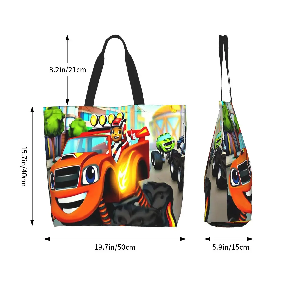 Blaze And The Monster Machines Shopping Tote Bag Canvas Large Capacity Shoulder Bags Shopper Grocery Handbag for Women