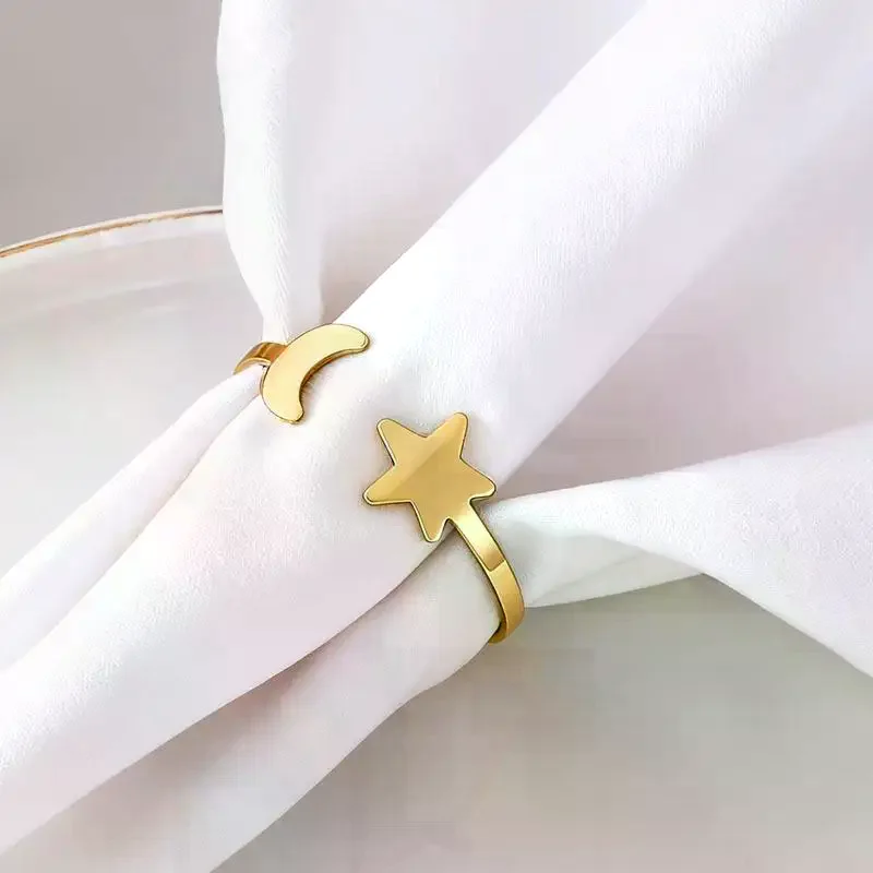 Napkin Rings 4Pcs Star Moon Pattern Shiny Metal Decor for Graduation Ceremony Dinner Party Table Ornament