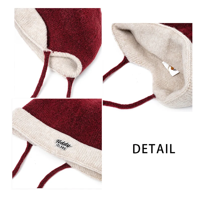 Urban Stylish Unisex Winter Hat With Fixed Tie Two-Tone Lettered Slouchy Beanie Hat Folded Cuff Color Block Wool Blend Knit Hat