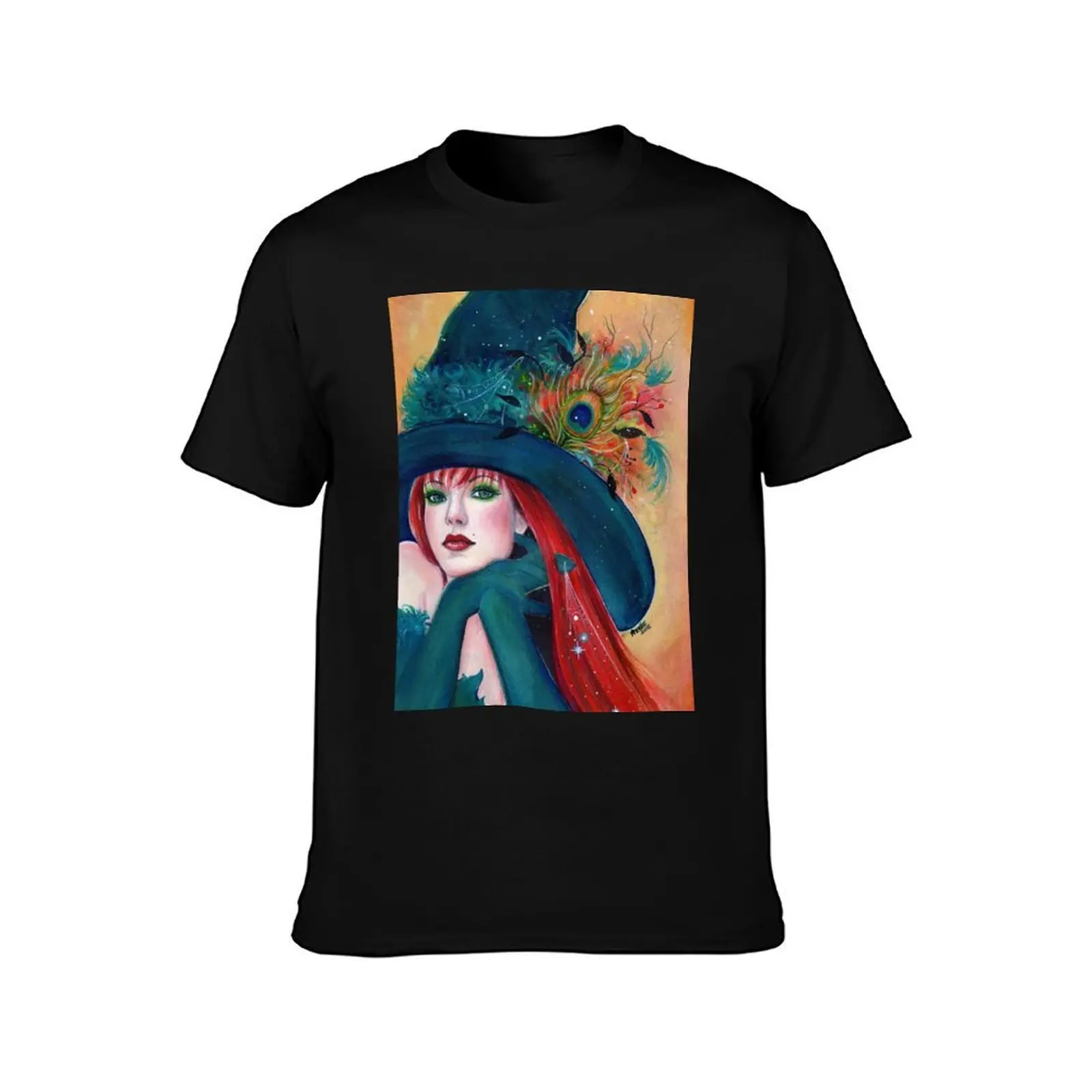 Pia Dora Halloween witch art by Renee Lavoie T-Shirt, Summer Casual Cotton Tee, Oversized Streetwear Tops, Vintage Graphic Print