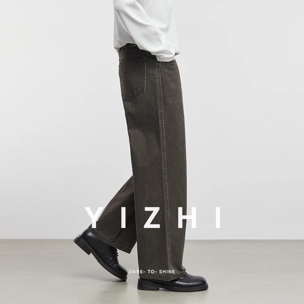 100% Cotton Men's Baggy Straight Jeans Comfortable Soft Casual Pants Fashion Korean White Brown Denim Trousers Male Clothing - Image 4