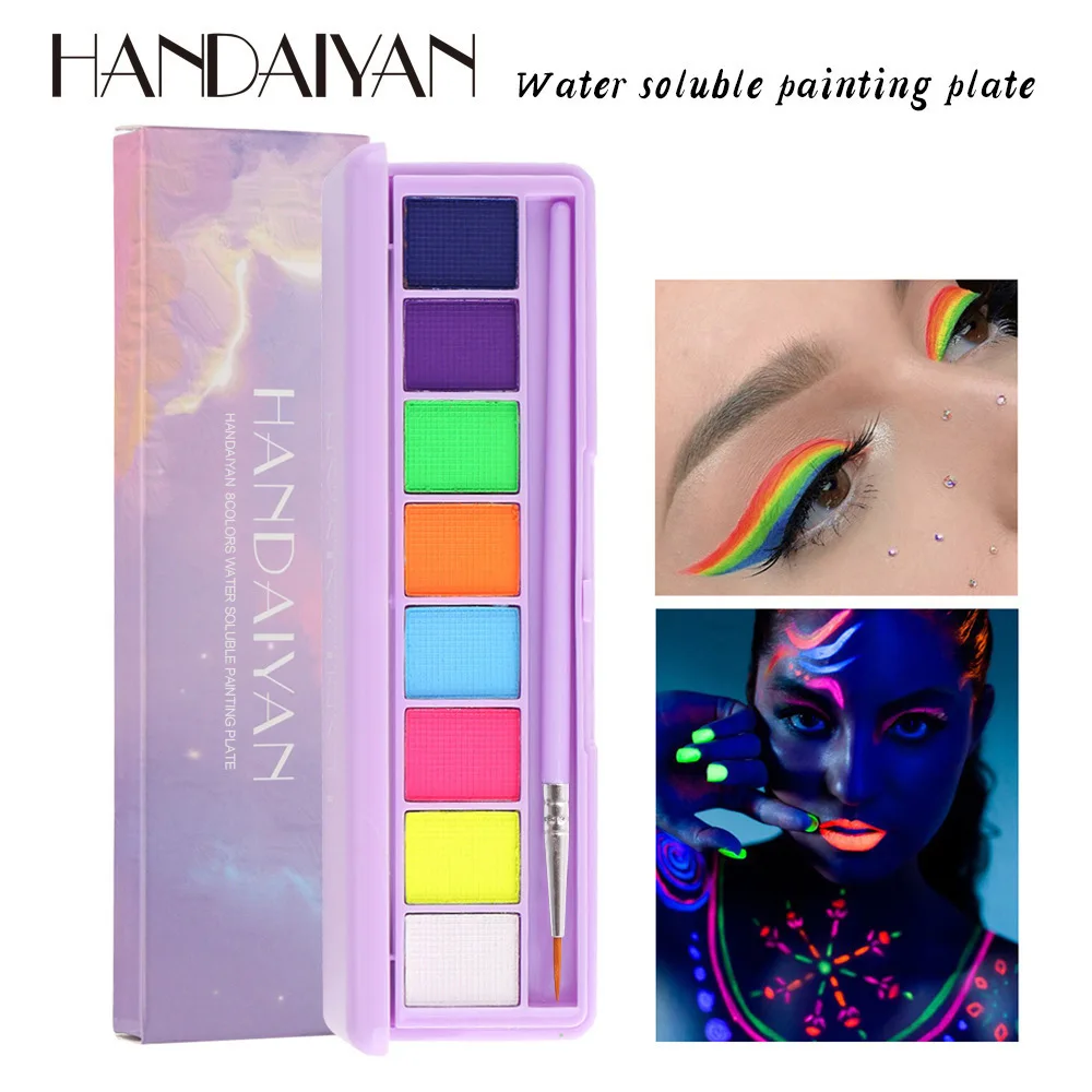 8 Colors Water Soluble Painting Eyeshadow Plate Shimmer Matte Eyeshadow Colorful Stage Glowing in Dark, 8g