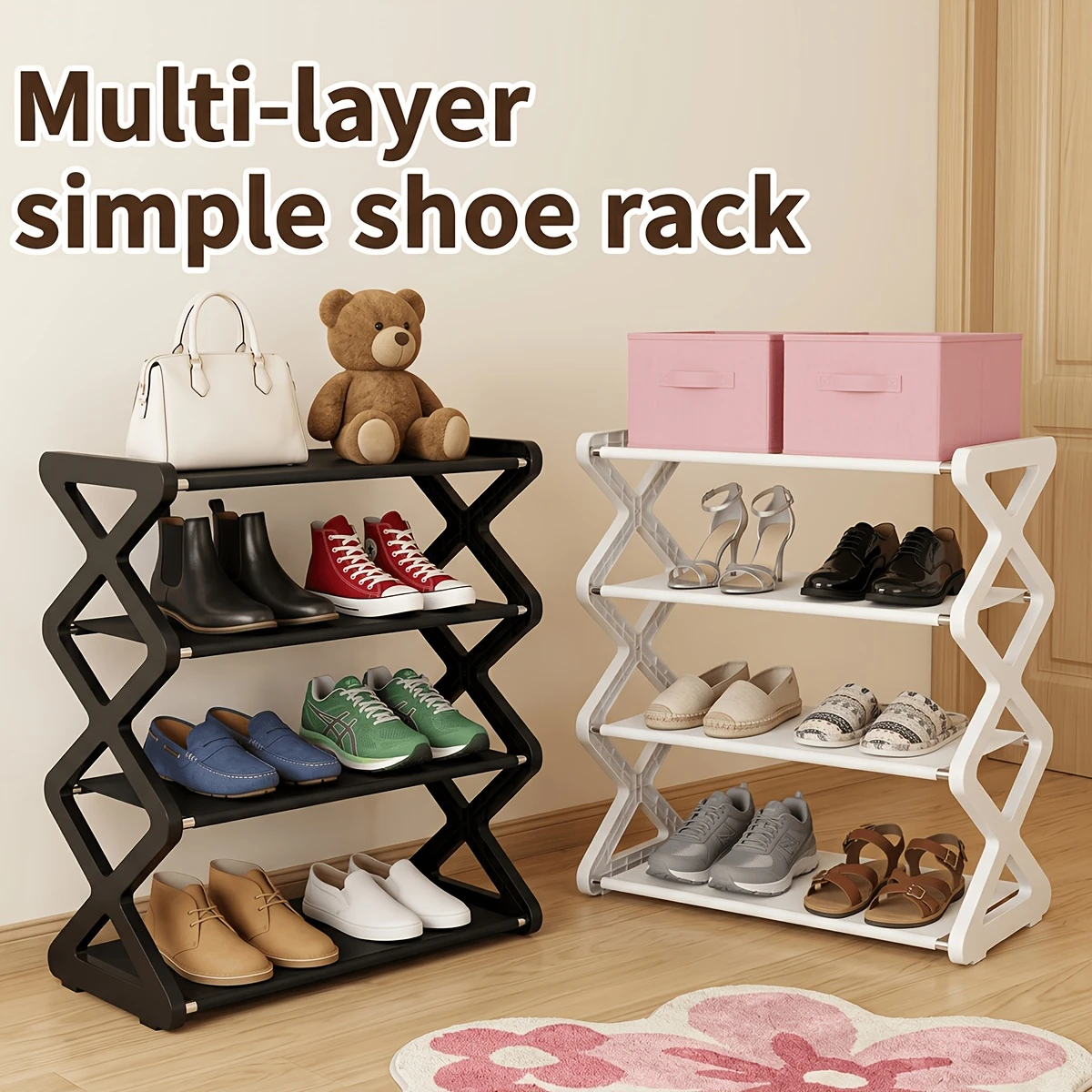 Foldable shoe rack, suitable for small dormitory units with narrow seams and small spaces, easy to install, stable, anti slip