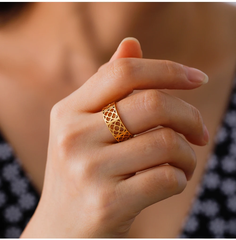 COOLTIME Barcelona Blumen verstellbare Ringe für Männer Frauen Edelstahl offene Fingerringe Blumen Schmuck Geschenk – Detail 7