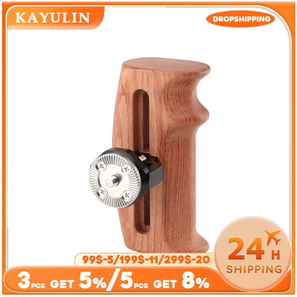 Kayulin Wooden Handgrip With Rosette Mount M6 Thumbscrew Connection For DLSR Camera Cage Kit (for Either Left or Right Side Hand