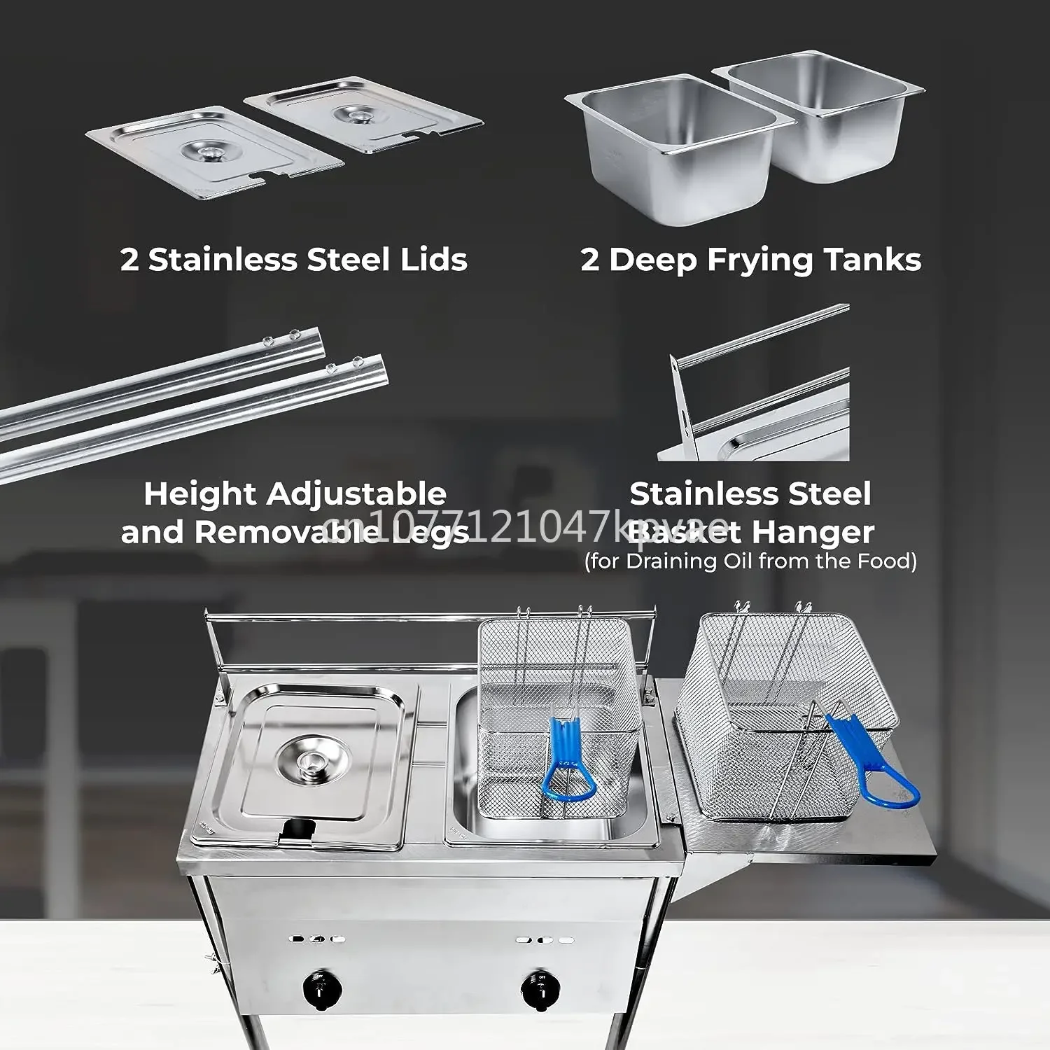 

Commercial Propane Outdoor Deep Fryer with 2 Stainless Steel Baskets, Lid Covers - Large Oil Tank Capacity