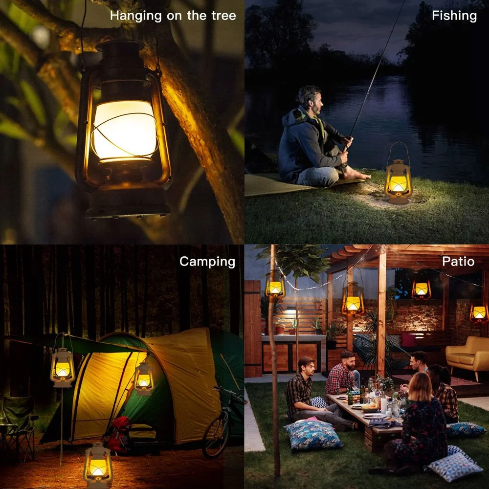 Vintage Camping Lantern LED Flame Light 2 Modes Battery Powered Candle LED Kerosene Lamp Knob Switch Outdoor Ramadan Decoration