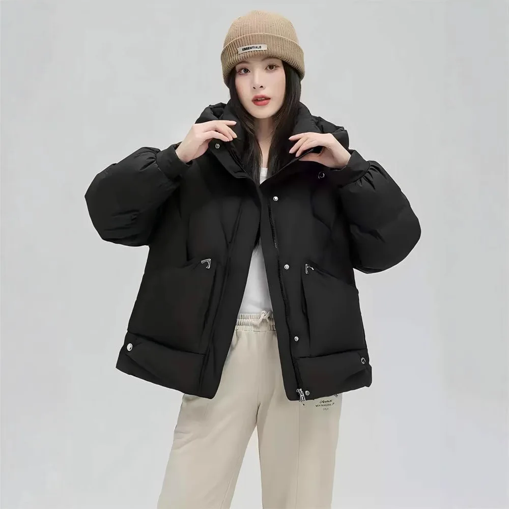 شتاء جديد فضفاض سميك مقنعين بطة بيضاء أسفل سترة مبطنة قصيرة للنساء الصغيرات #6