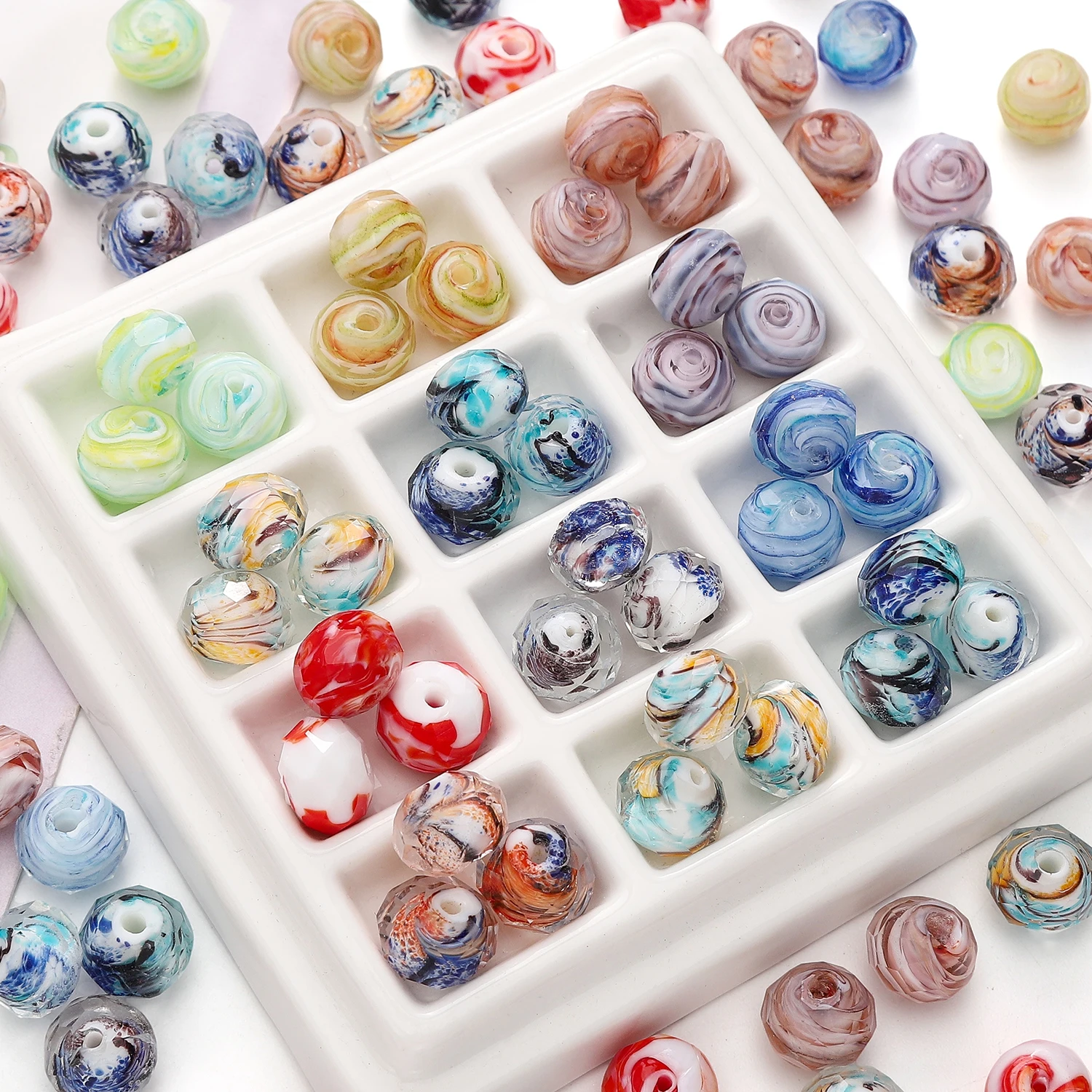 

2pcs Rainbow Painting Beads Round DIY Bracelets Earring Charms Necklace Beads For Jewelry Making Keychain Beading Accessories