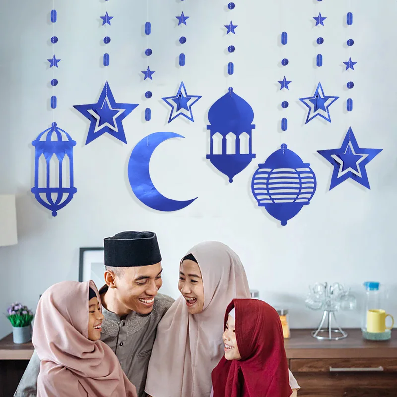 

EID Mubarak Glitter Paper Star Moon Banner Ramadan Kareem Hanging Garland Decoration For Home 2024 Islam Muslim Party Supplies