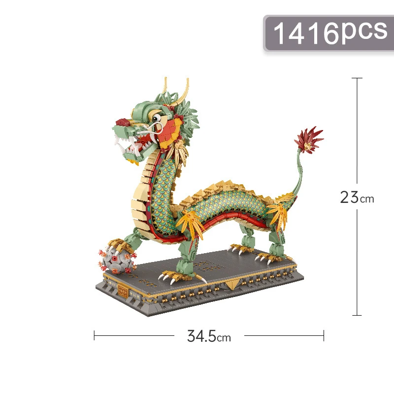 Chiny Boski Smok Klocki Sklep Ozdoby na biurko Dekoracja Fajna zabawka dla dzieci Model montażowy Prezent urodzinowy