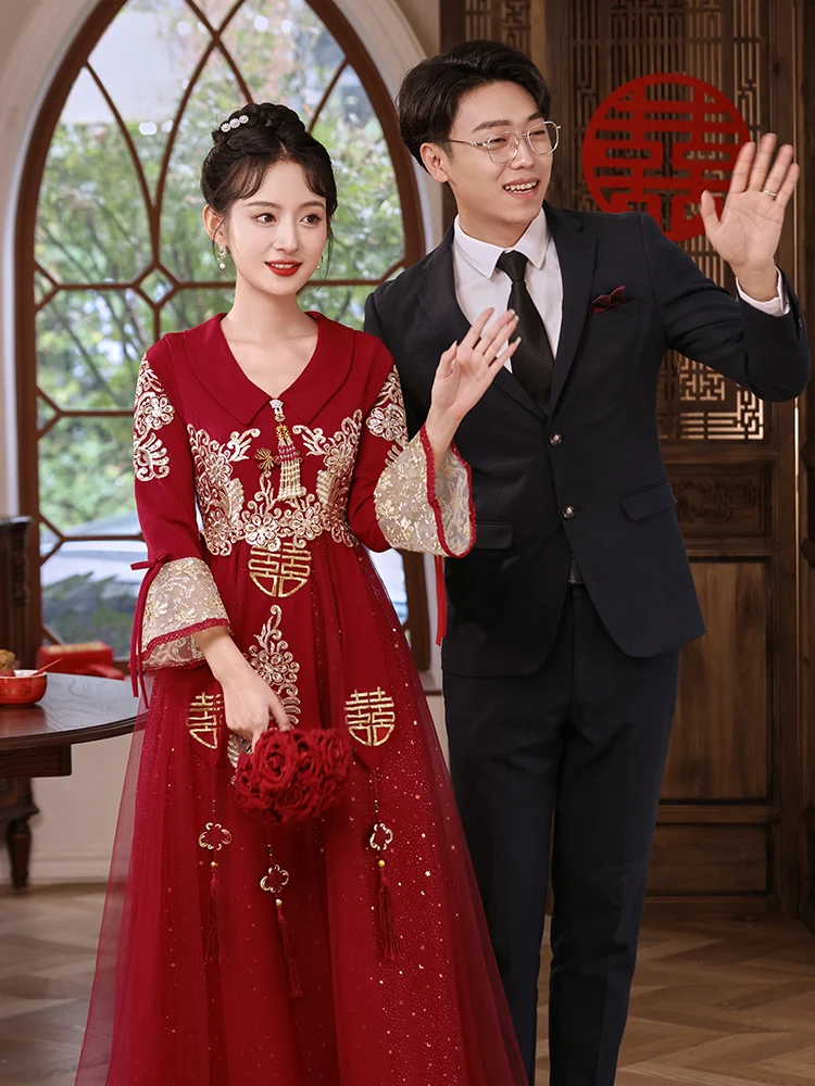 

Materni Wedding Dr New Chinese Sle Reformed Wedding Banquet ow Heel Large Size Fat MM Engagement Ceremony Dr